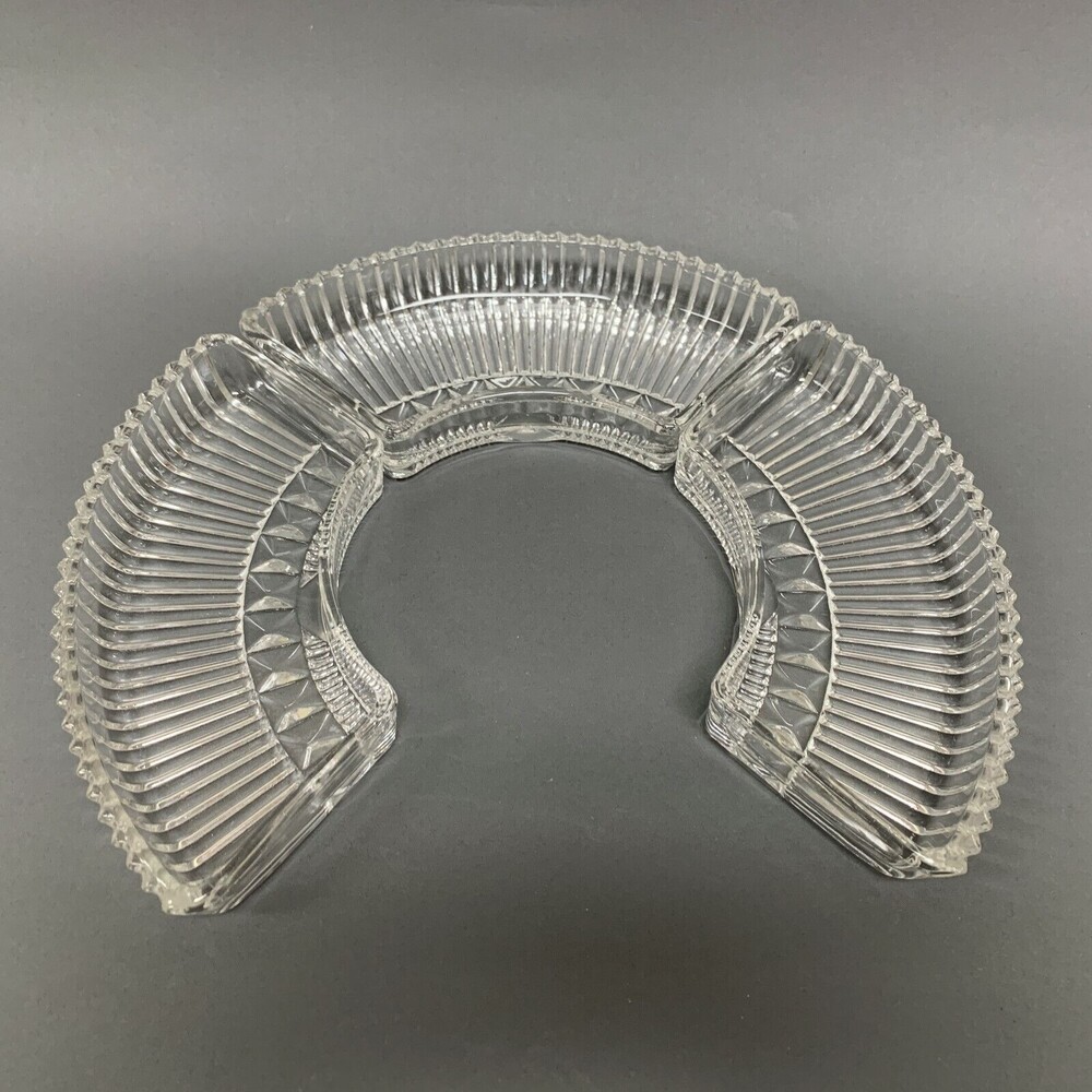 Lot of 3 Clear Glass Divided Replacement Dishes Plates Ribbed